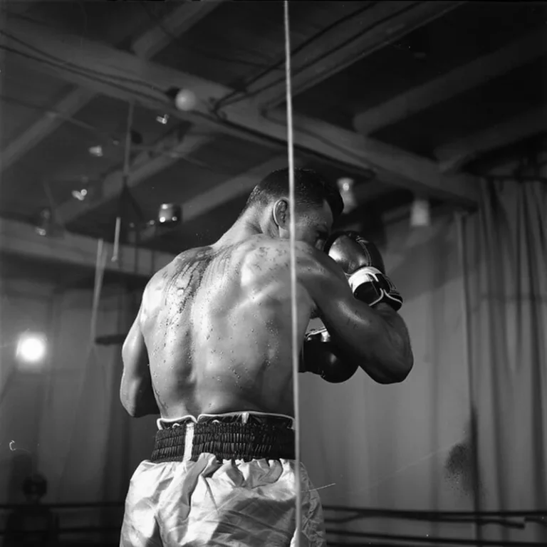 Bokser noszący ochronę pachwinę podczas meczu sparringowego