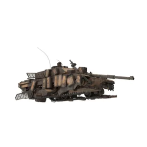 Zniszczony czołg bojowy na białym tle