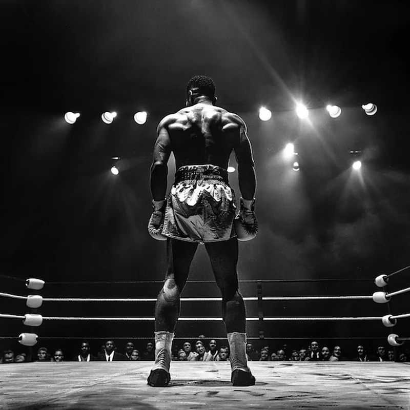 Bokser wchodzący na ring z determinacją przed meczem